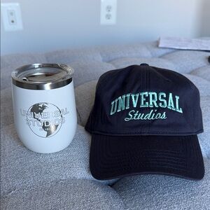 NEW Universal Studios White/Silver Logo Tumbler and Blue Hat